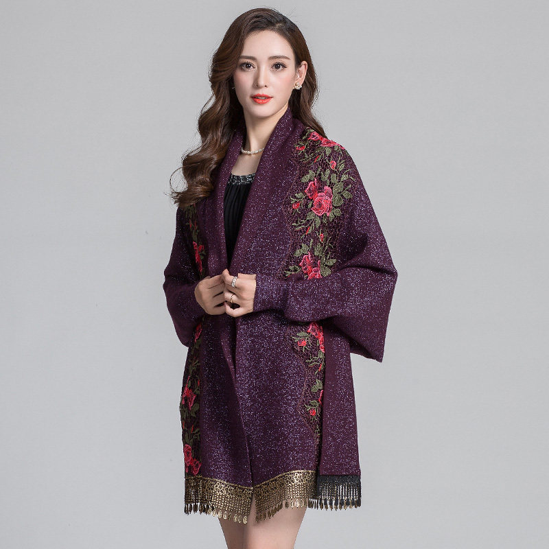 Autumn/Winter 2020 new sleeve shawl women with cheongsam jackets with elegant purple cloak middle-aged mother model