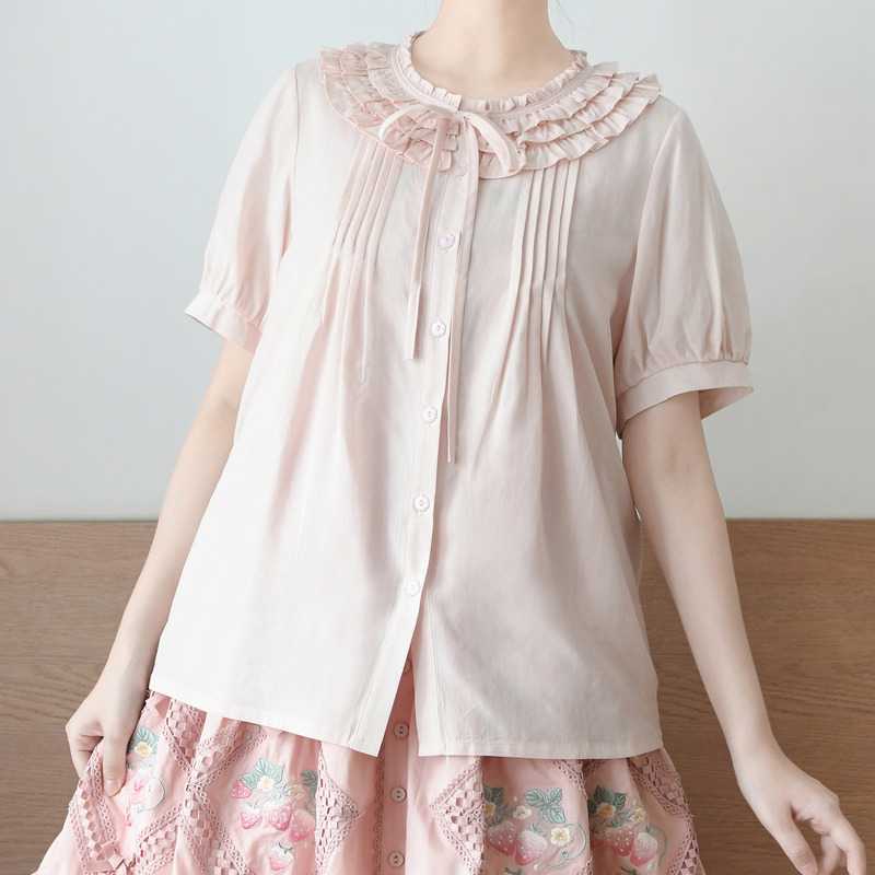 Chunxun-Tencel Lolita Inner Wear Round Neck Simple Summer Shirt Vintage Lace Cute Lolita Shirt