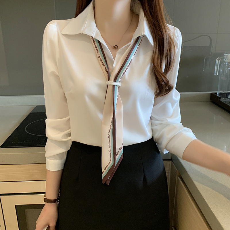 White Chiffon Shirt for Women, Spring and Autumn 2026 New Fashion Long-Sleeve Top with a Unique Design and Stylish Temperament