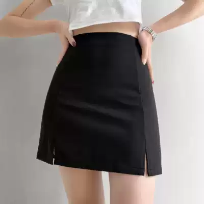 European and American Sexy A- shaped dress slim small split black skirt female autumn high waist elastic bag hip skirt