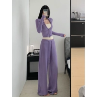 Сиреневые штаны, свободный прямой крой