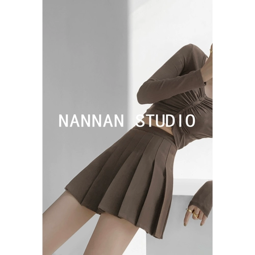 Кофейная осенняя юбка в складку, сексуальная мини-юбка, в американском стиле, высокая талия