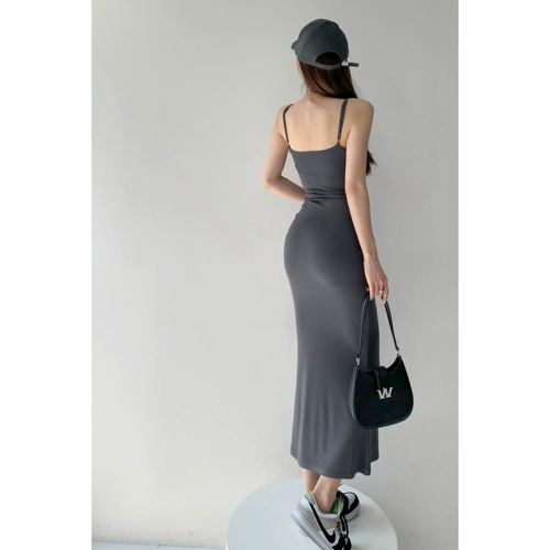 欧美辣妹卡戴珊同款紧身性感肩带可调节吊带裙洋装纯欲包臀长裙