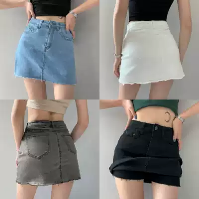 European and American ins Super fire denim skirt torn edge high waist elastic bag hip skirt slim anti-slip short skirt summer
