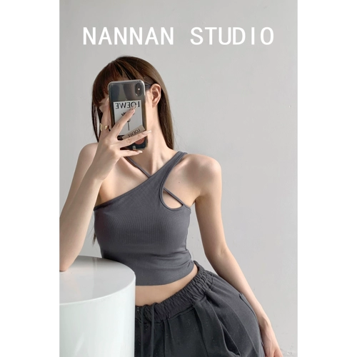 Асимметричный дизайнерский трикотажный жилет, летняя сексуальная майка топ, тренд сезона, в обтяжку