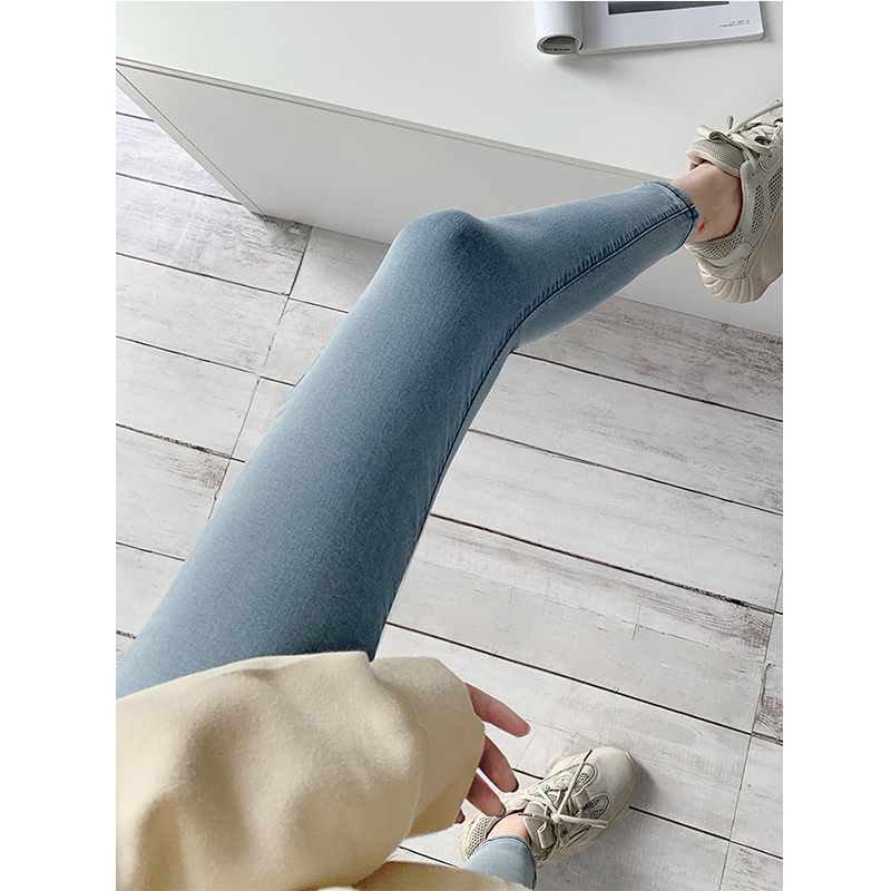 European and American retro elastic lifting hip jeans woman high waist 90% pants small foot pencil pants tight with slim leg pants