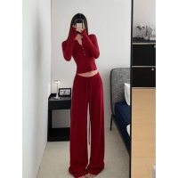 Бордовые штаны, свободный прямой крой