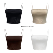 European and American fan basic solid color slim-fitting umbilical camisole high waist short flat mouth string band bandeau top
