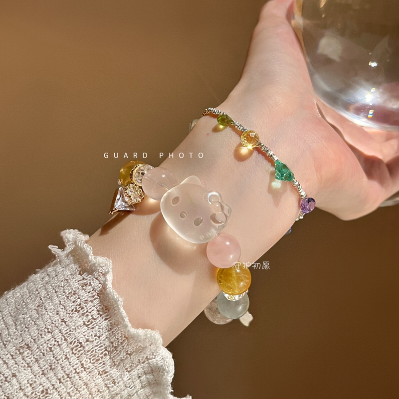 Original Colorful Kitty Bracelet [White/Pink/Citrine + White Asesite + Fluorite] Bracelet Gift for Women Guard