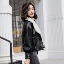 Leather women plus velvet 2021 autumn and winter New Korean version of loose short lamb velvet fur one thick coat tide