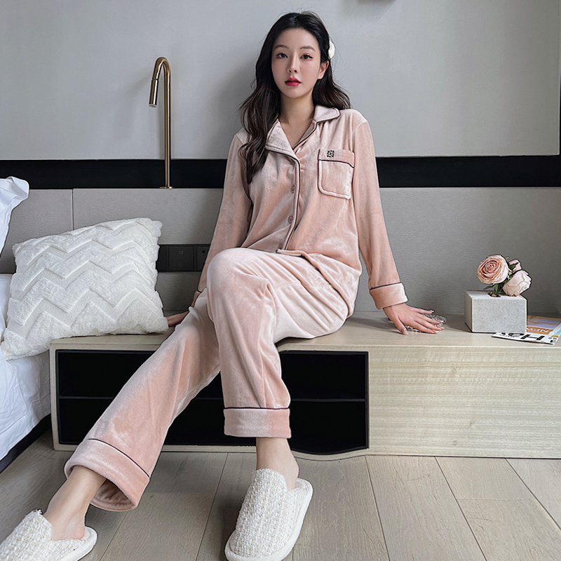 Anti-Static Pajamas for Women, Spring and Autumn Thin Style, Island Velvet, High-End Thin Velvet, Large Size Milk Velvet Set, Can Be Worn Outside