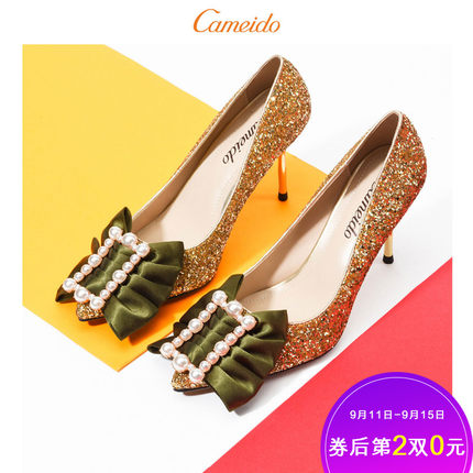 Cameido\/卡美多2018夏季新款浅口蝴蝶结珍珠