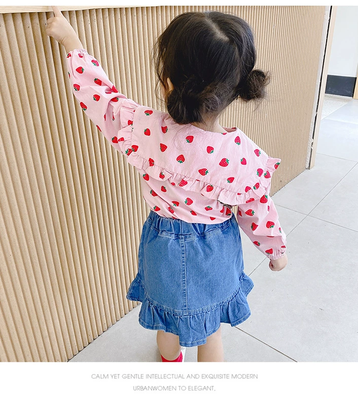 . Áo sơ mi dài tay bé gái 2020 xuân mới quần áo trẻ em bé gái áo sơ mi bé gái 3 tuổi 5 bé gái họa tiết da báo hàng không - Áo sơ mi