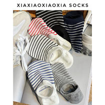 (More than five pairs) Korean imported socks summer boat socks striped couple style heel non-slip silicone boat socks