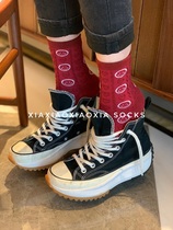 (More than five pairs) Korean ready-made womens socks smiling face mid-tube trendy socks regular thickness four-season cotton socks