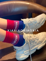 (More than five pairs) Korean imported womens cotton socks four-season thick socks mid-tube striped rainbow red womens socks