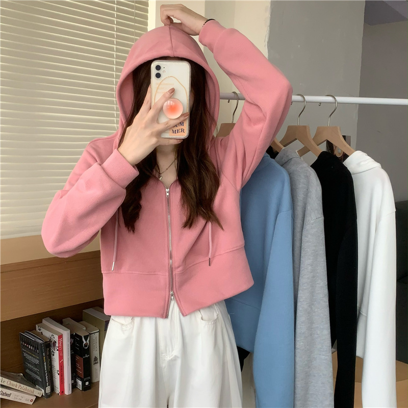 Spring and Autumn Thin Style 2025 New Short Jacket for Petite Figures, Age-Reducing and Height-Enhancing, Zipper Long Sleeve Hooded Cardigan Sweatshirt Trendy Spring and Autumn Thin Style 2025 New Short Jacket for Petite Figures, Age-Reducing and Height-Enhancing, Zipper Long Sleeve Hooded Cardigan Sweatshirt Trendy