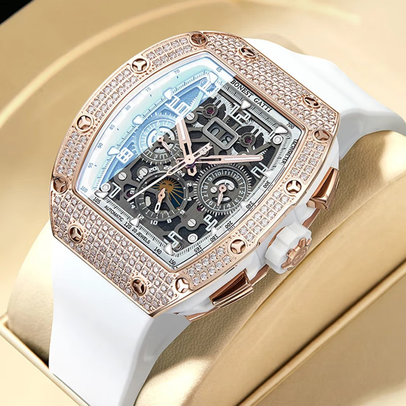 Germany's New Bugatti Fully Automatic Mechanical Watch, Richard Mille Brand Men's Watch, Luminous Full Diamond Watch