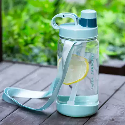 Oblique cross large capacity water cup Large sports kettle 1000ml fitness plastic cup 1 liter cup male with female straw