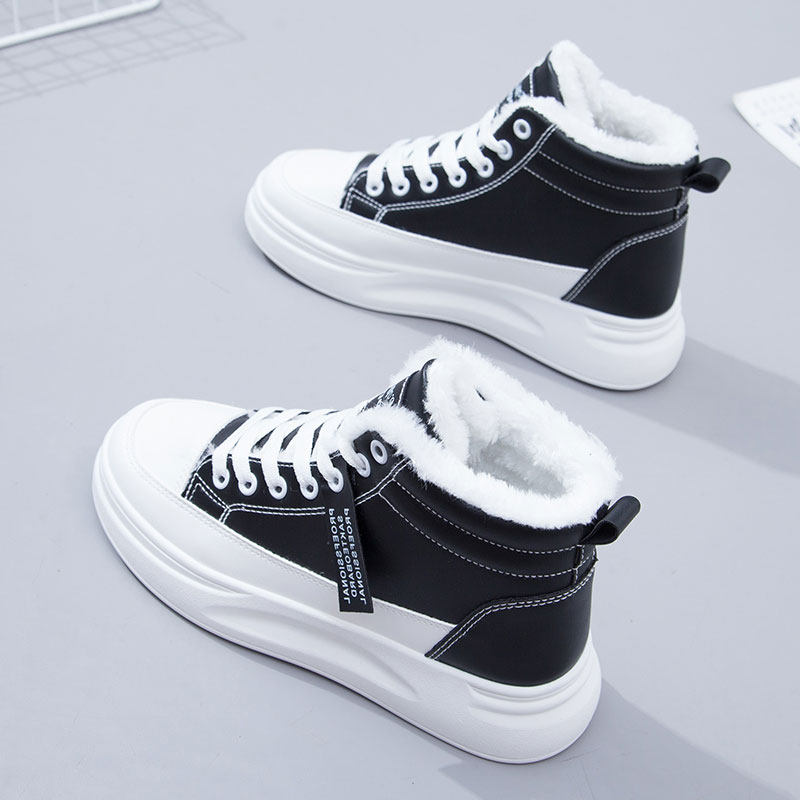 Hong Kong Small White Shoes Women's Thick Bottom Heightening Cotton Shoes High Bunch Shoes Plus Suede Thickened Autumn Winter 100 Hitch Version Women's Shoes Snowy Boots 