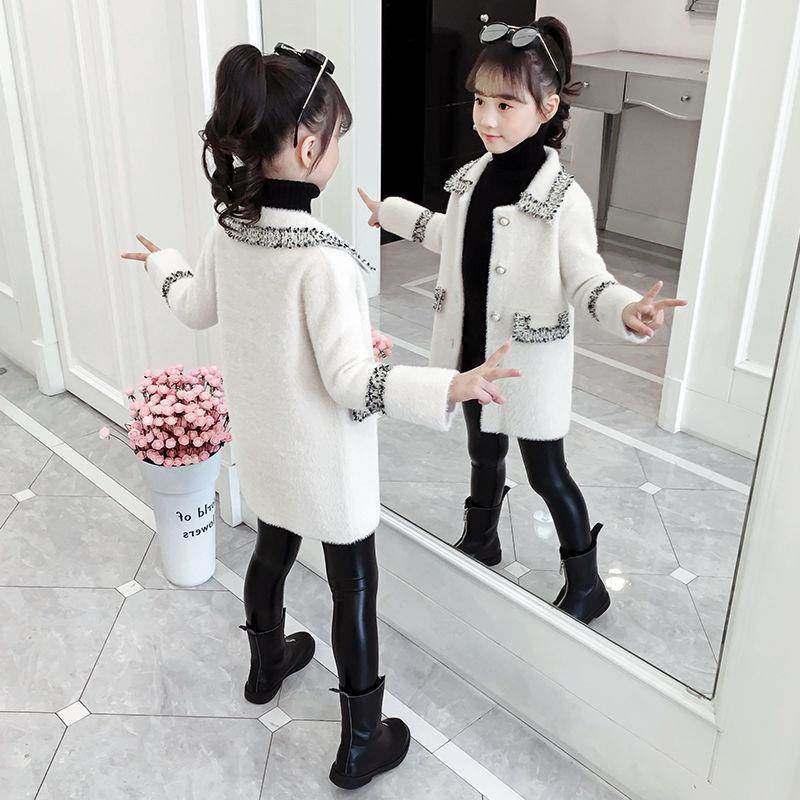 Girl Autumn Winter Coat 2021 New Plus Cotton Thickened Children Suit Foreign Trendy Girls Water Mink Suede Winter Dress Big Clothes
