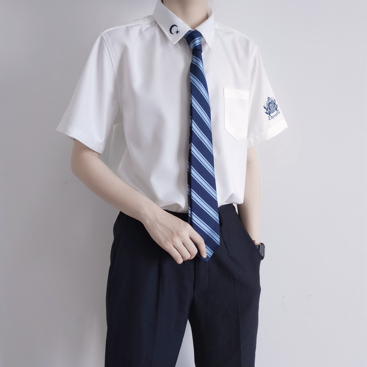 (Thorn) Breaking Star Original Japanese jk dk uniform short-sleeved dark blue embroidered college style shirt for men and women