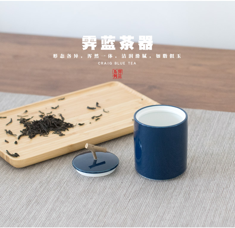 [proprietary] Mr Ji nan shan blue ceramic POTS awake portable small tea caddy fixings warehouse moistureproof