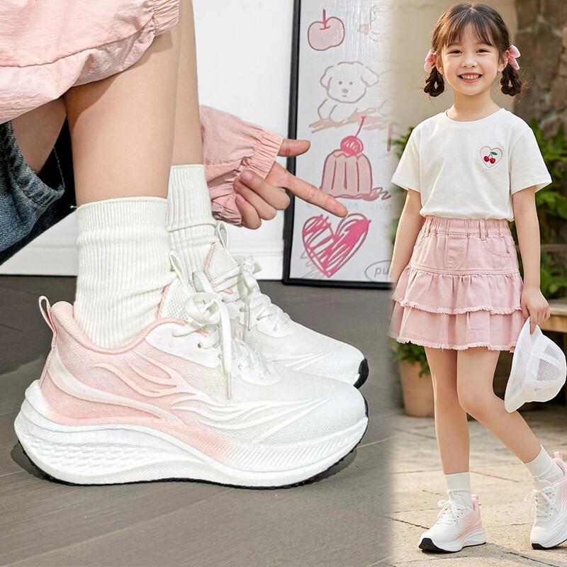 Girls' Sports Shoes 2026 New Model for Older Children, Shock-Absorbing, Breathable Running Shoes, Lightweight Pink Lace-Up Student Shoes Girls' Sports Shoes 2026 New Model for Older Children, Shock-Absorbing, Breathable Running Shoes, Lightweight Pink Lace-Up Student Shoes