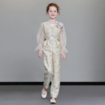 Childrens Gown T Walk Show Fashion Fashion Model Handsome Girl Piano Plays Out of a little girl to host suit Chaumen