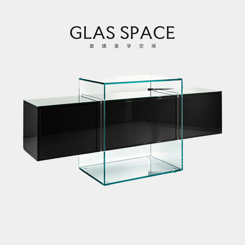 Reflex Sideboard Italian Minimalist Glass Storage Cabinet High-End Entryway Cabinet Floating Solid Wood Side Cabinet
