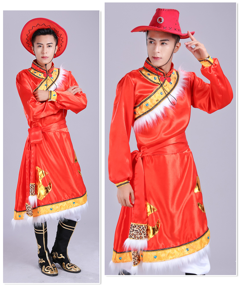 Trang phục người lớn nam Mông Cổ mới biểu diễn thiểu số đồng cỏ Áo choàng Mông Cổ trang phục múa Tây Tạng bo dan toc cho nam nu