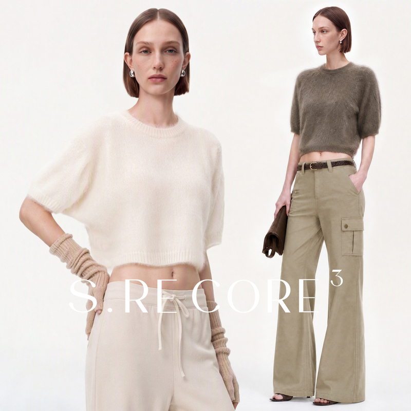 S.Recore³ Supermodel Proportion Cashmere and Sheep Wool Short-Sleeved Sweater for Women, Autumn and Winter Gentle Sweater S.Recore³ Supermodel Proportion Cashmere and Sheep Wool Short-Sleeved Sweater for Women, Autumn and Winter Gentle Sweater