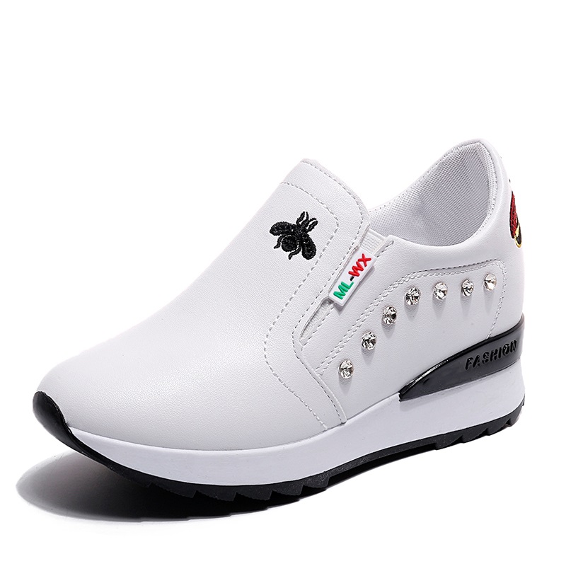 White & A01 DiamondKorean version Versatile chic Internal elevation Women's Shoes 2021 Spring and Autumn new pattern Side zipper non-slip Casual shoes motion shoes