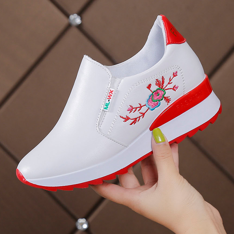 Red & B03 Plum BlossomKorean version Versatile chic Internal elevation Women's Shoes 2021 Spring and Autumn new pattern Side zipper non-slip Casual shoes motion shoes