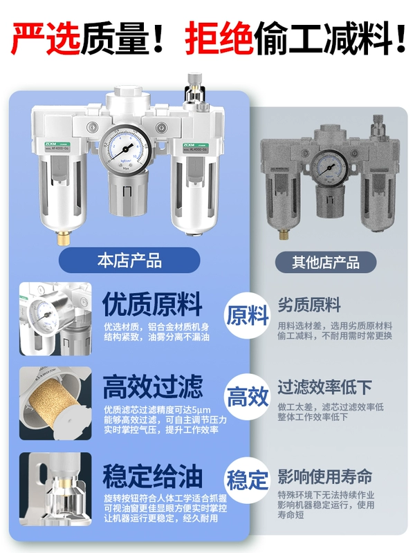 lọc tách nước Bộ tách dầu-nước có hệ thống thoát nước tự động Bộ xử lý nguồn không khí ba mảnh van điều chỉnh áp suất không khí bộ lọc khí khí van tách nước khí nén bộ lọc gió máy nén khí