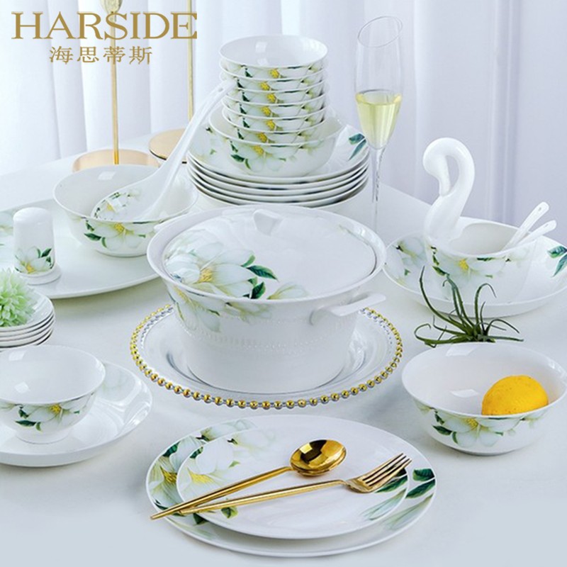 HARSIDE Jingdezhen bone china simple dishes tableware set household high-end light luxury dishes and ceramics combination