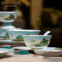 HARSIDE Jingdezhen bone porcelain tableware Chinese style household ceramic bowl combination Forbidden City Qianli Jiangshan