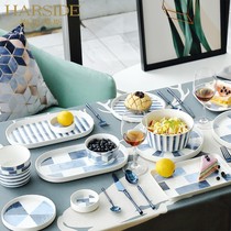  HARSIDE ceramic tableware dish set Nordic geometric elements household eating bowls chopsticks and plates combination