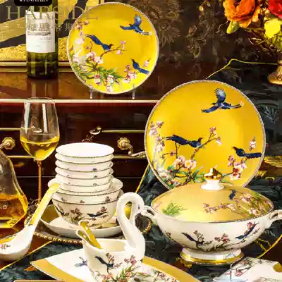 HARSIDE Chinese high-end Phnom Penh European-style bone China bowls and dishes Ceramic tableware household bowls and dishes set combination