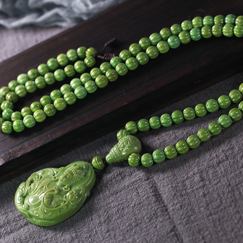 Hubei natural ore high porcelain Yuhua turquoise Yunxi rapeseed yellow 108 Buddha beads pendant green Tara men and women diy