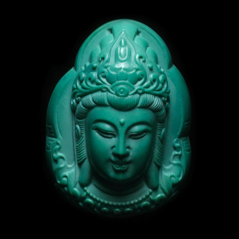 Natural raw turquoise Guanyin Buddha statue pendant Honmei Buddha handicraft carving master Baochang Guanyin pendant