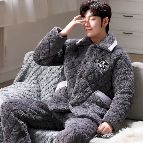 Демисезонная флисовая коралловая пижама, мужская бархатная стеганая удерживающая тепло куртка, осенний демисезонный комплект