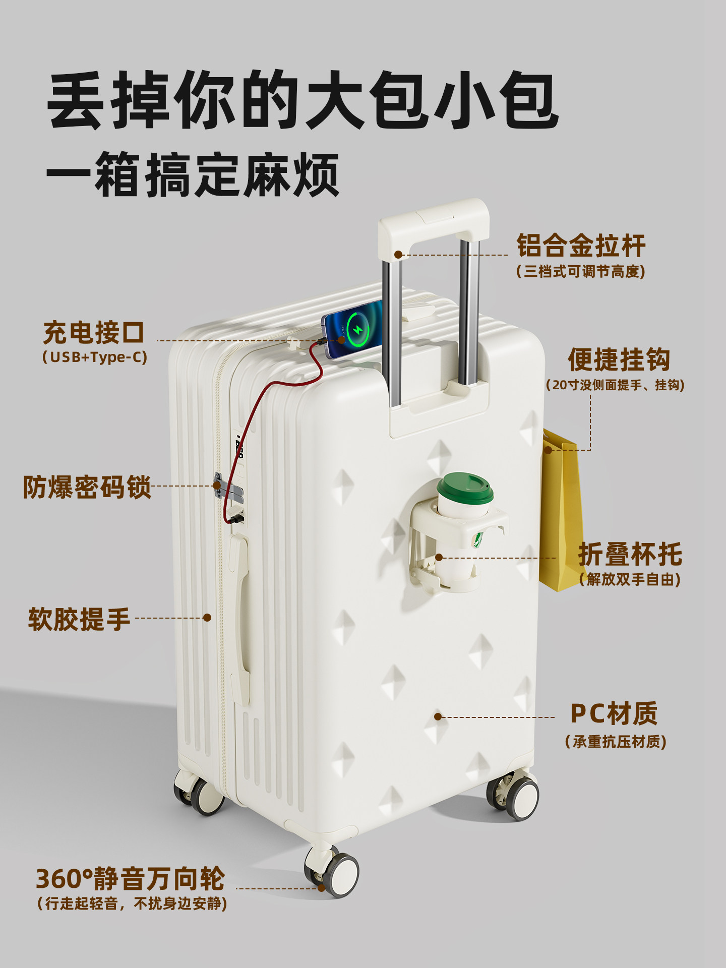 Luggage Suitcase 28 Inches 24 Large Capacity Trolley Case Women's Travel Password Leather Case 2025 New Model 30 Inches 26 Silent Wheels