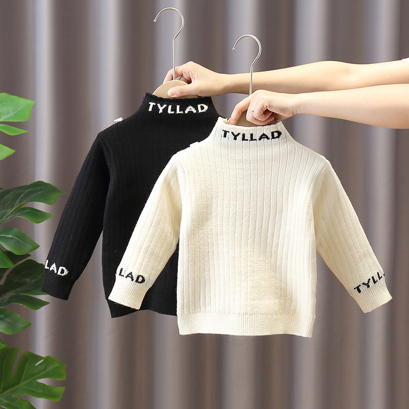 Boy semi-high collar sweater children's baby baby integrated suede undershirt 2021 new boy autumn and winter gush