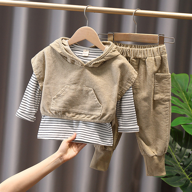 Boys autumn suit spring and autumn suit handsome children 2-4 years old corduroy vest three-piece suit boy baby trendy clothes