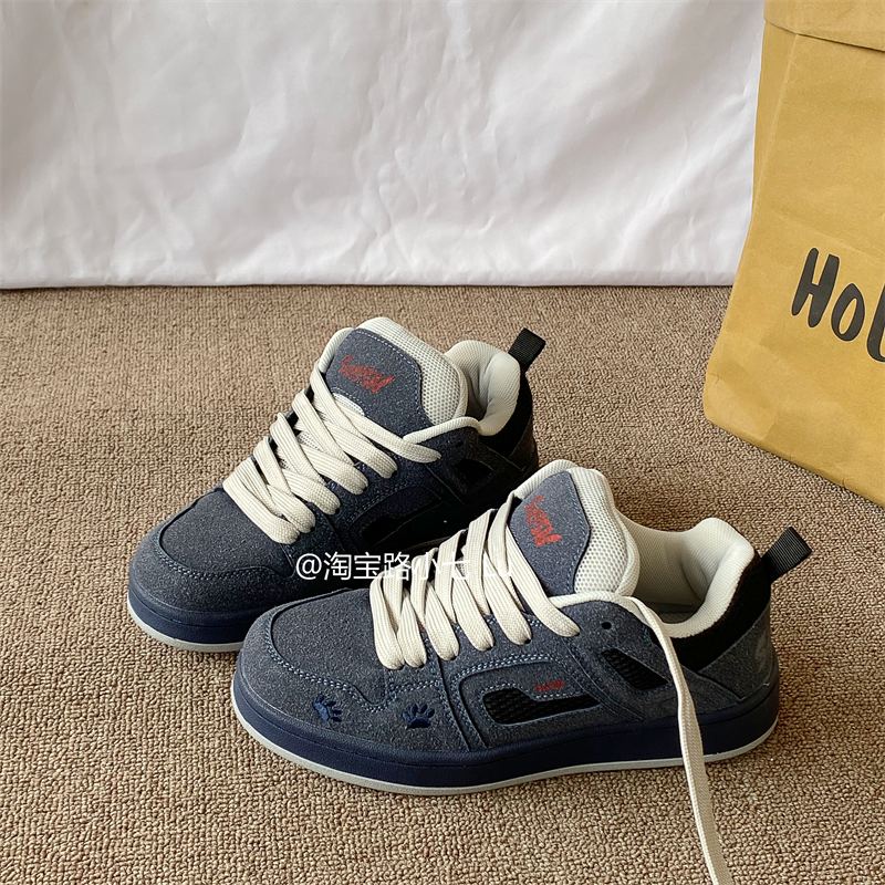 Korean Style Retro Dark Blue Loafers for Men ins Trendy 2026 Spring New Versatile Couple's Sports Casual Sneakers