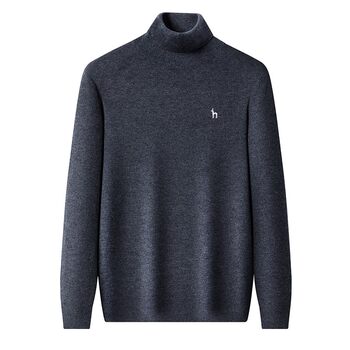 Hajis ຂອງແທ້ໃຫມ່ 100% ເສື້ອຢືດ cashmere ຜູ້ຊາຍທີ່ມີຄໍສູງເຄິ່ງຄໍຫນາຂອງໄວຫນຸ່ມແລະໄວກາງຄົນ loose wool sweater sweater ສີແຂງ