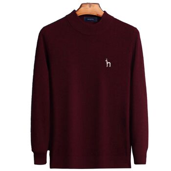 Hajis ຂອງແທ້ໃຫມ່ 100% ເສື້ອຢືດ cashmere ຜູ້ຊາຍຄໍສູງເຄິ່ງຄໍຫນາຂອງໄວຫນຸ່ມແລະອາຍຸກາງປີ sweater ຄໍມົນ sweater ສີແຂງ