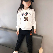 Girls sports suit 2021 new spring and autumn thin children's leisure vests bear foreign style winter plus velvet two pieces
