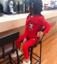 2021 Spring and Autumn Thin Girls Sports Suit with Velvet Baby Hoodie Children's Wear Children's Wear Foreign Style New Year Red